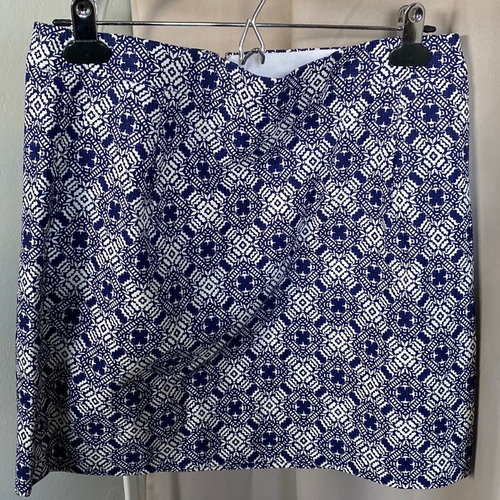 J Crew Geometric Print Short Lined Skirt, Navy 6